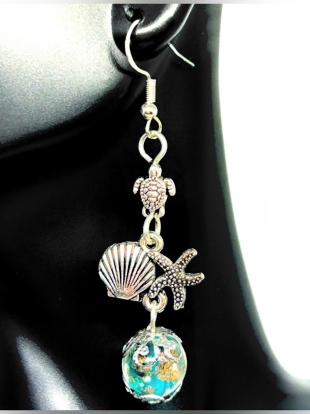 Handmade Glow-In-The-Dark Nautical Sea Turtle and Starfish Earrings!
